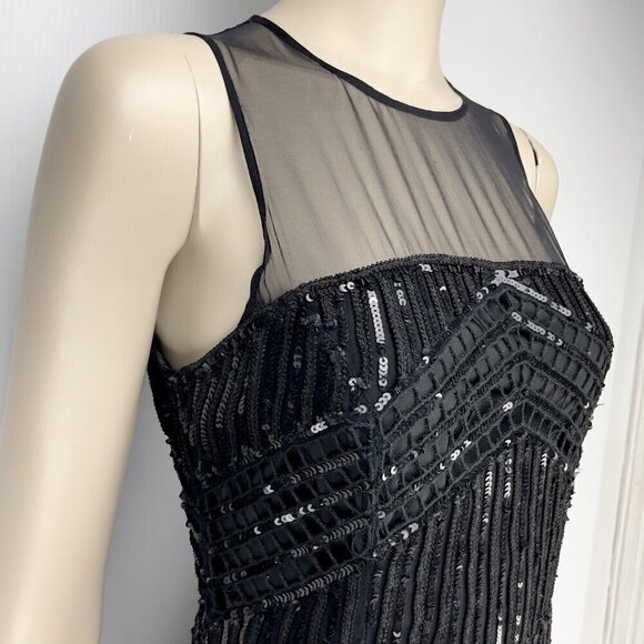 PARKER Designer LBD 100% Silk Sequins Sheer Fit-and-Flare Mini Black Dress sz 6 - Picture 3 of 10